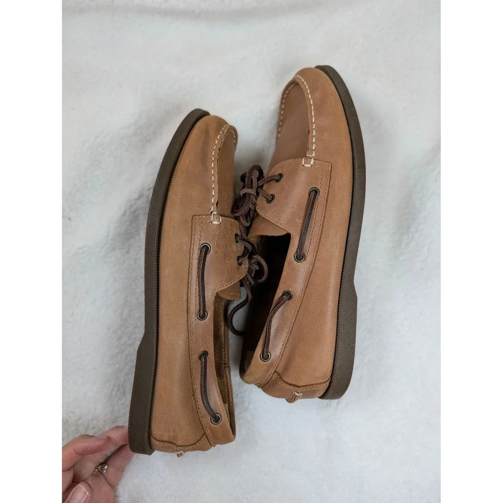 Mountain Creek Mens Tan Leather Boat Shoes Nautical Deck Loafers 10.5 D
